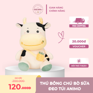 Thú nhồi bông chú bò sữa đeo túi Amino