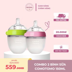 Bộ hai bình sữa silicone Comotomo 150ml - Xanh