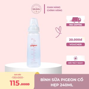 Bình sữa Pigeon nhựa PP BPA Free cổ hẹp vuông 240ml