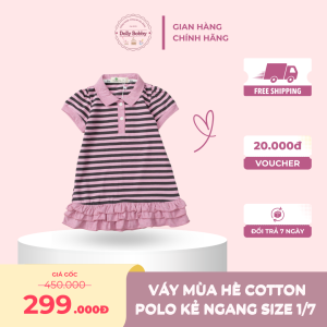 Váy mùa hè cotton Polo kẻ ngang size 1/7 tuổi