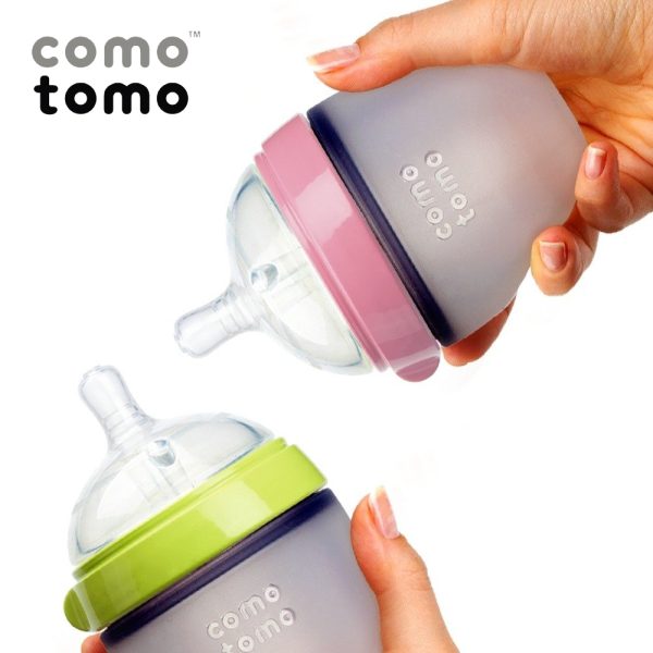 Bộ hai bình sữa silicone Comotomo 150ml - Xanh - Ảnh 2